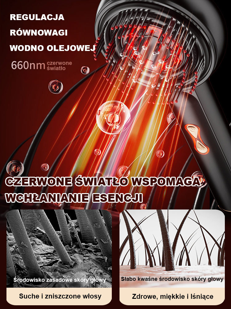 Czerwony wielofunkcyjny grzebień do masażu i wzrostu włosów