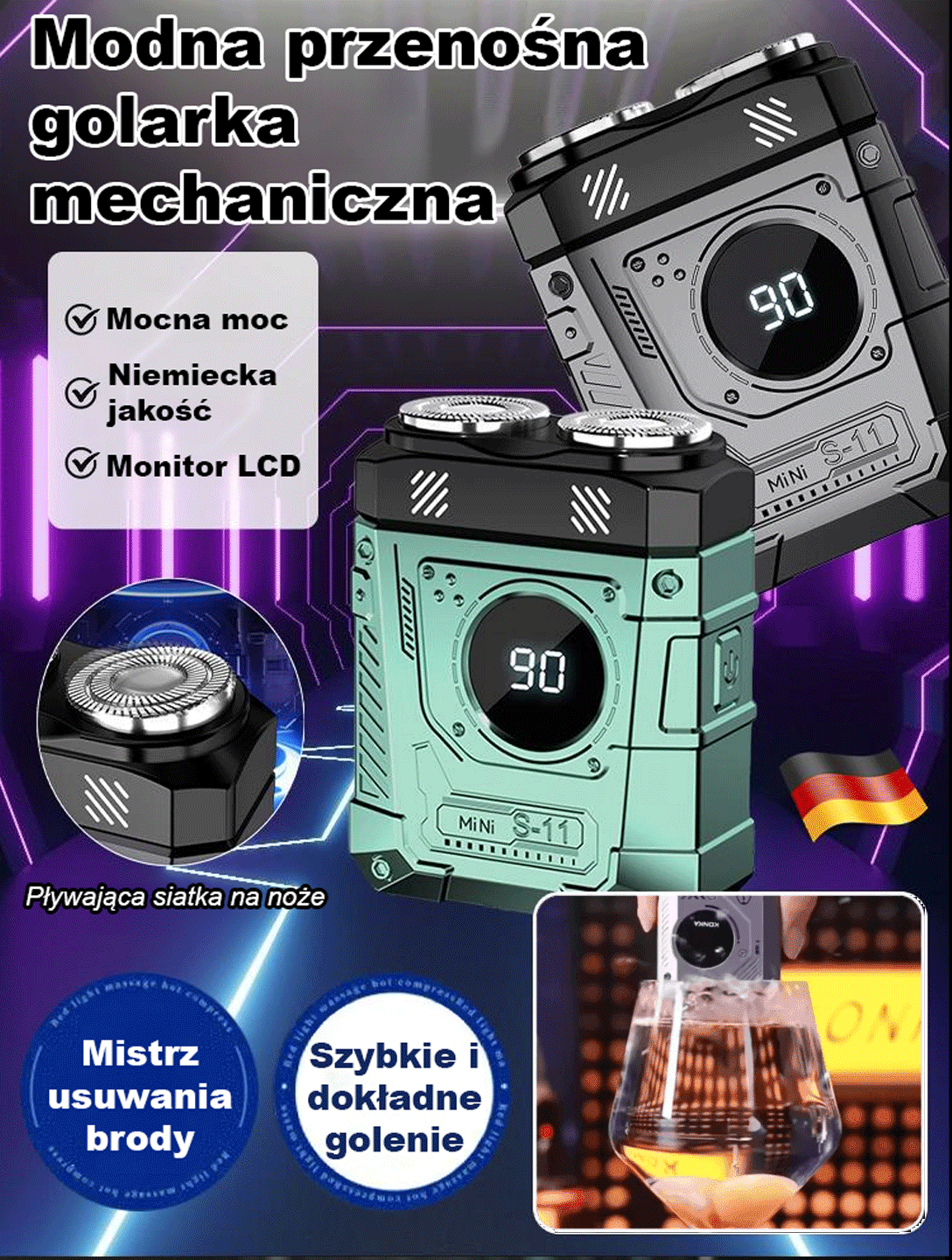 【1S Clean Shave】Dwugłowicowa szybka maszynka do golenia Hardman Mecha