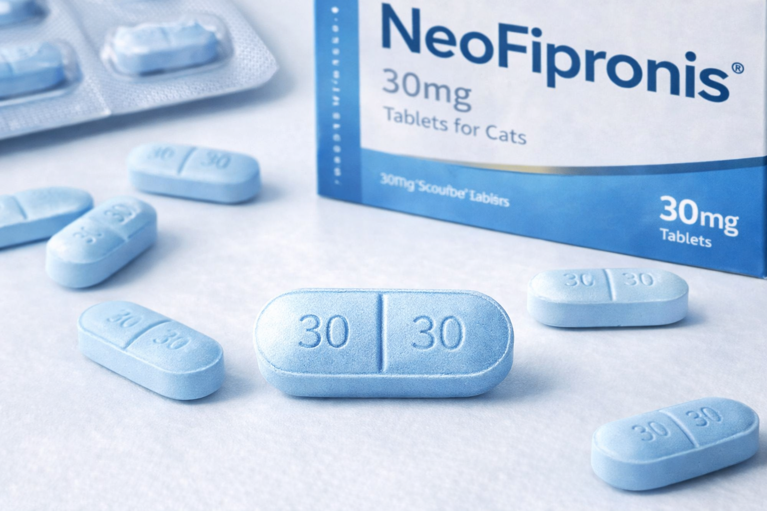 Oral tablet and cat care scene