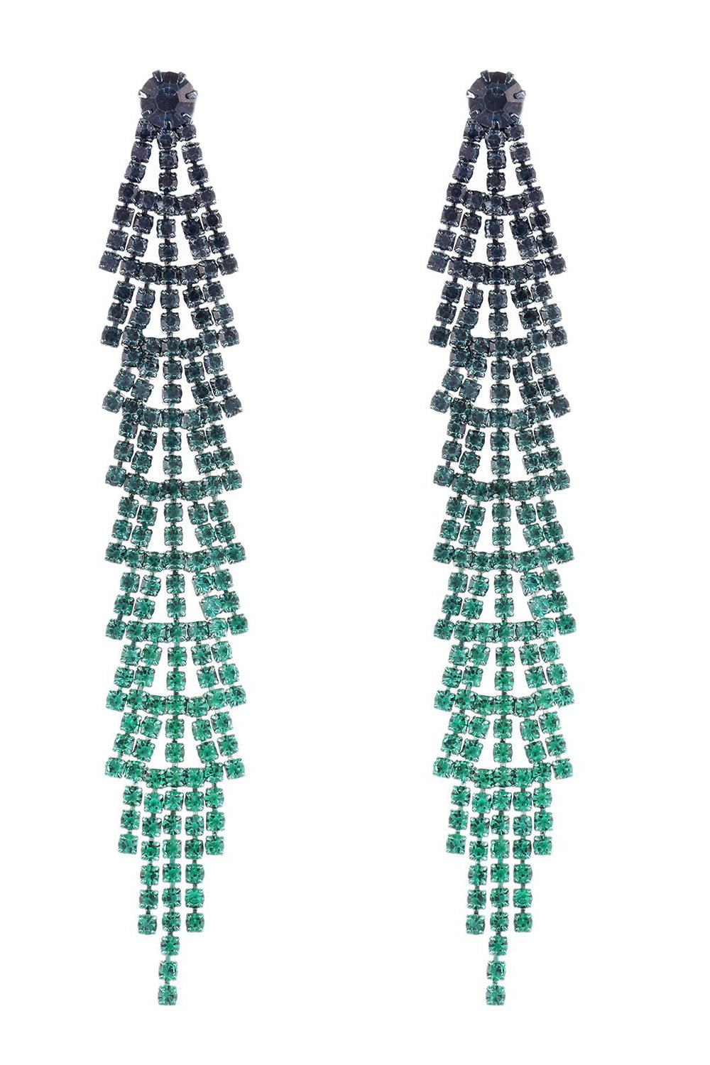Long Rhinestone Earrings with Gradient Colored Tassels