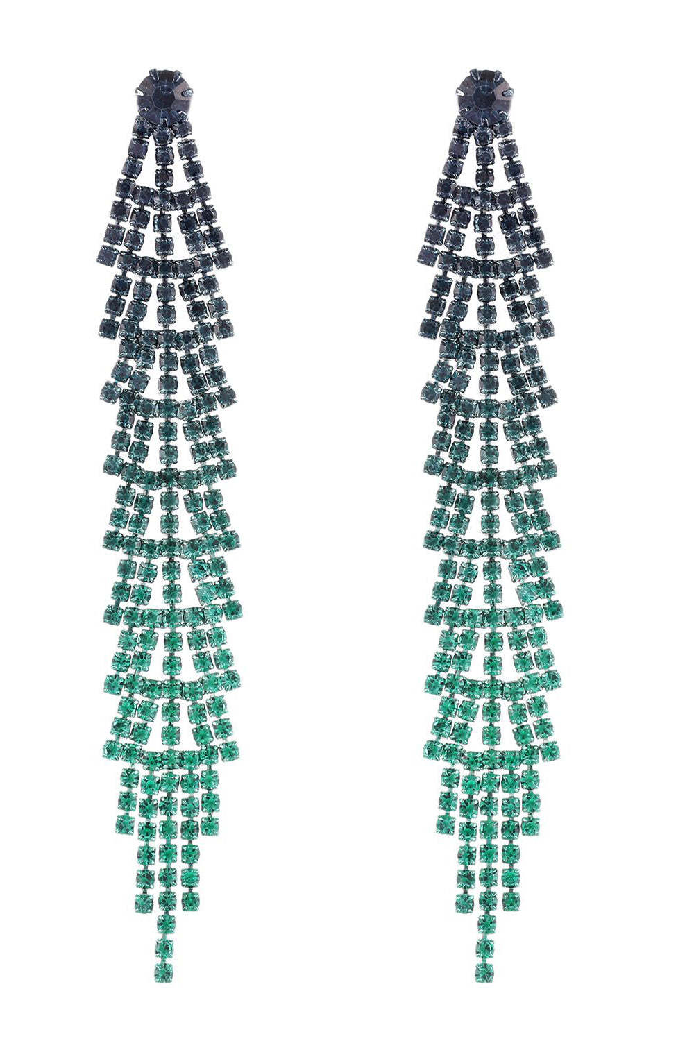Long Rhinestone Earrings with Gradient Colored Tassels