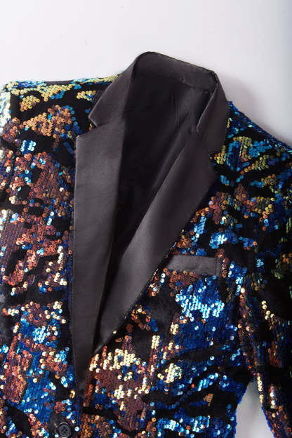 Men's Dark Blue Sparkly Sequined Blazer