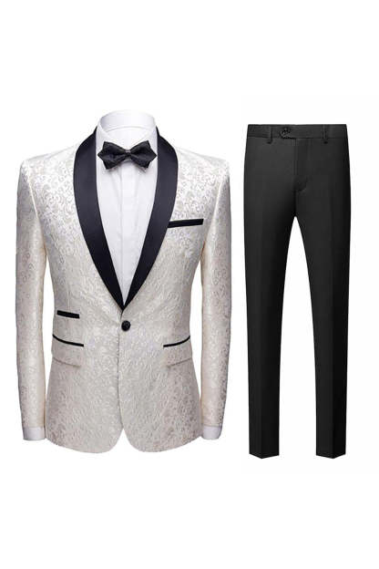 Men's 2-Piece Suits with Black Jacquard Shawl Lapel