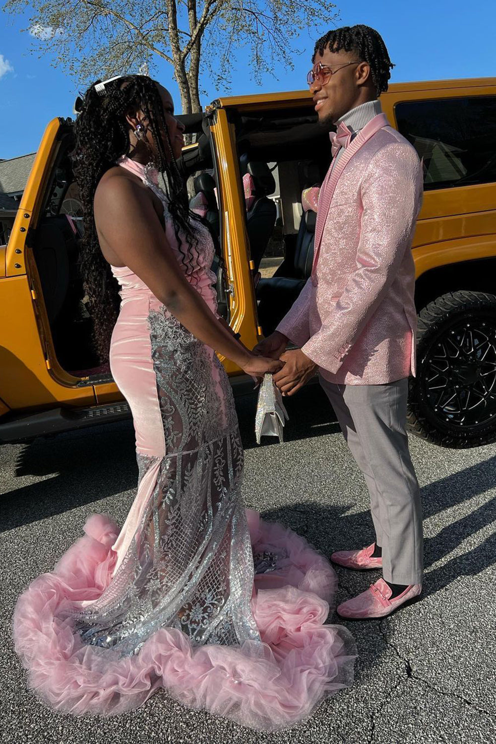 Men's Prom Blazer with Pink Sequins and Shawl Lapel