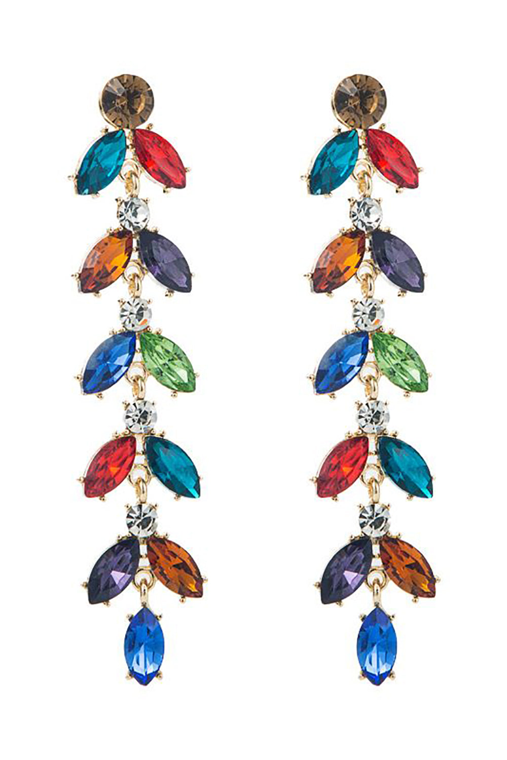 Earrings with Rhinestone Leaves in Vibrant Colors