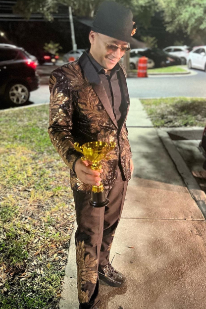 Men's Prom Suits in Black and Gold Jacquard with Sequins 2-Piece Set