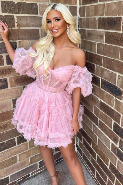 Cute A Line Off The Shoulder Black Tulle Corset Cocktail Dress