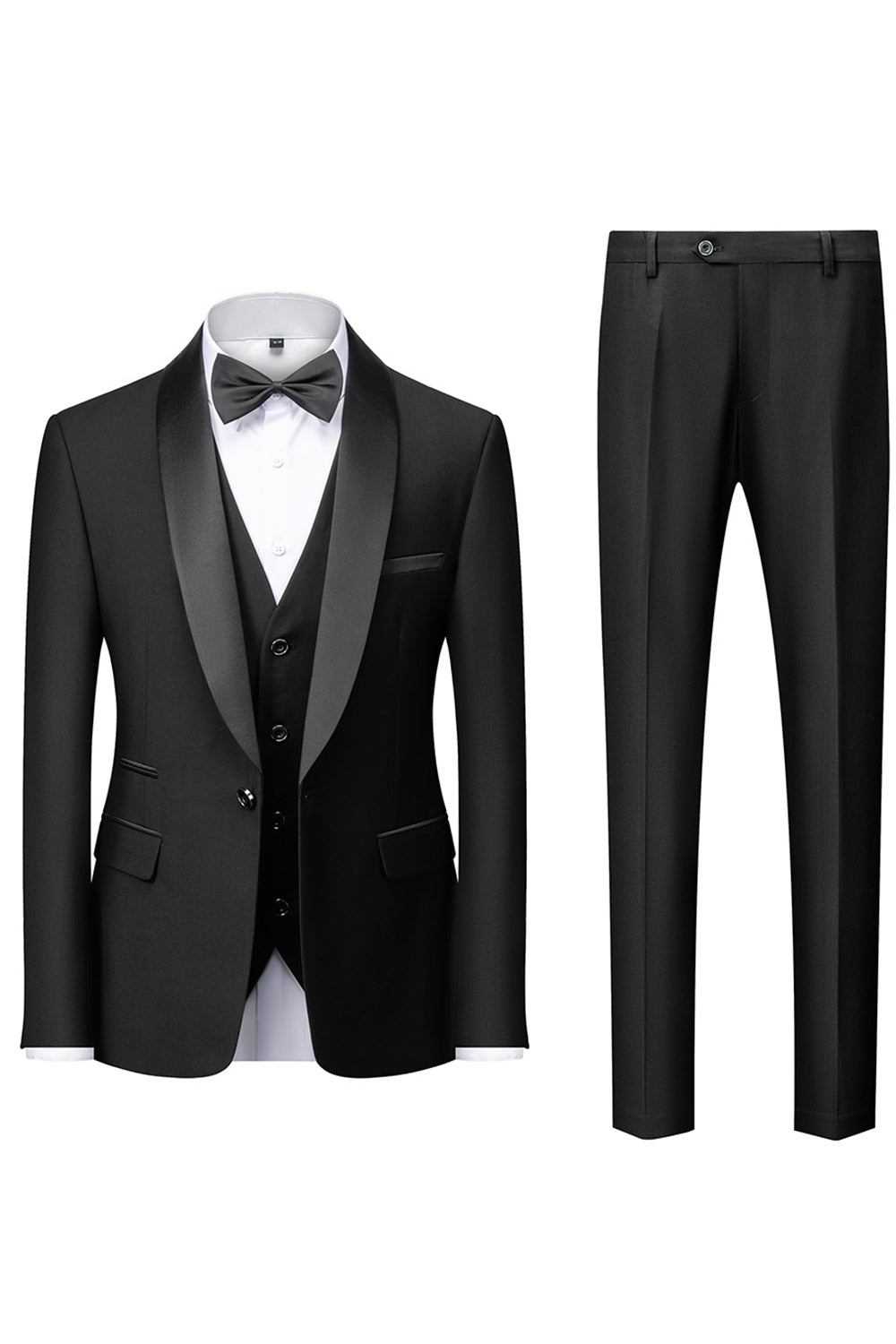 Three-Piece Men's Suit with Black Shawl Lapel