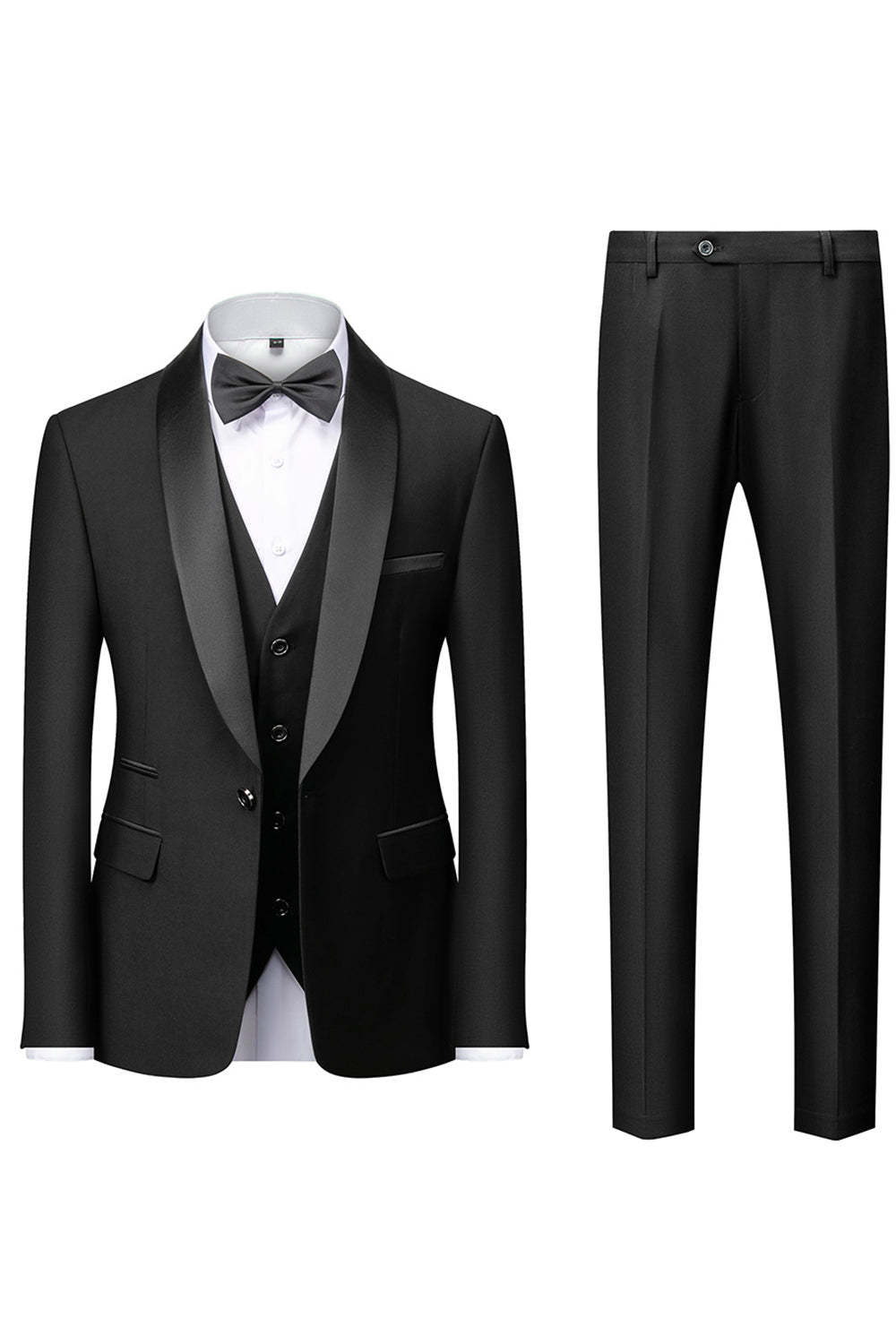 Three-Piece Men's Suit with Black Shawl Lapel