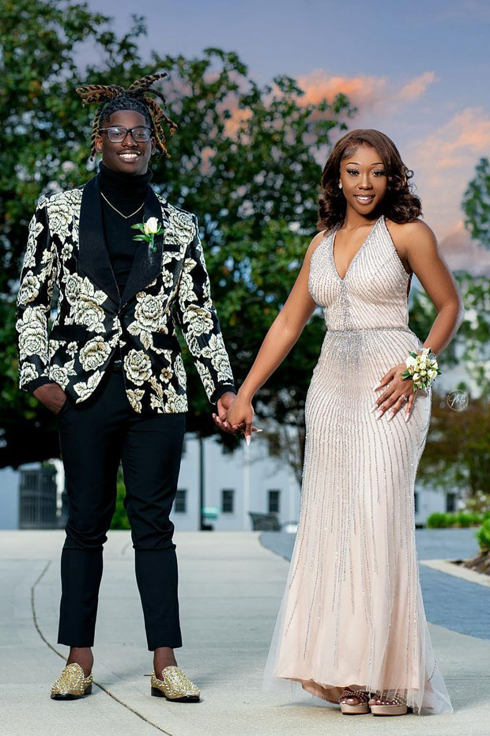 Men's Prom Blazer with Jacquard Flower Shawl Lapel