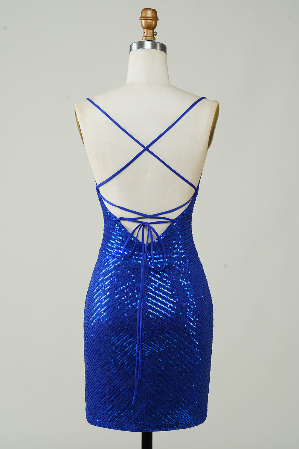 Blue Sequins Tight Backless Short Cocktail Dress
