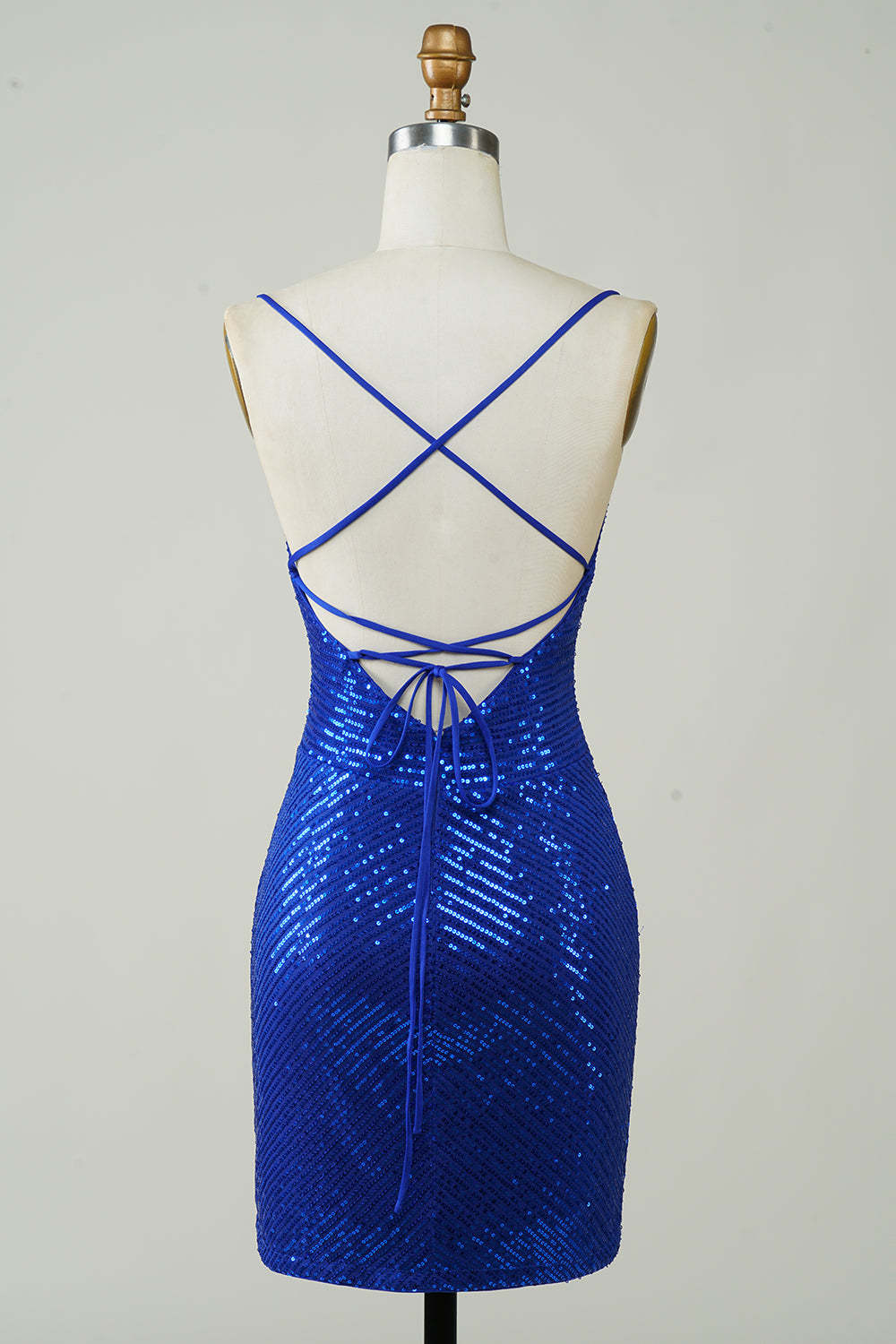 Blue Sequins Tight Backless Short Cocktail Dress