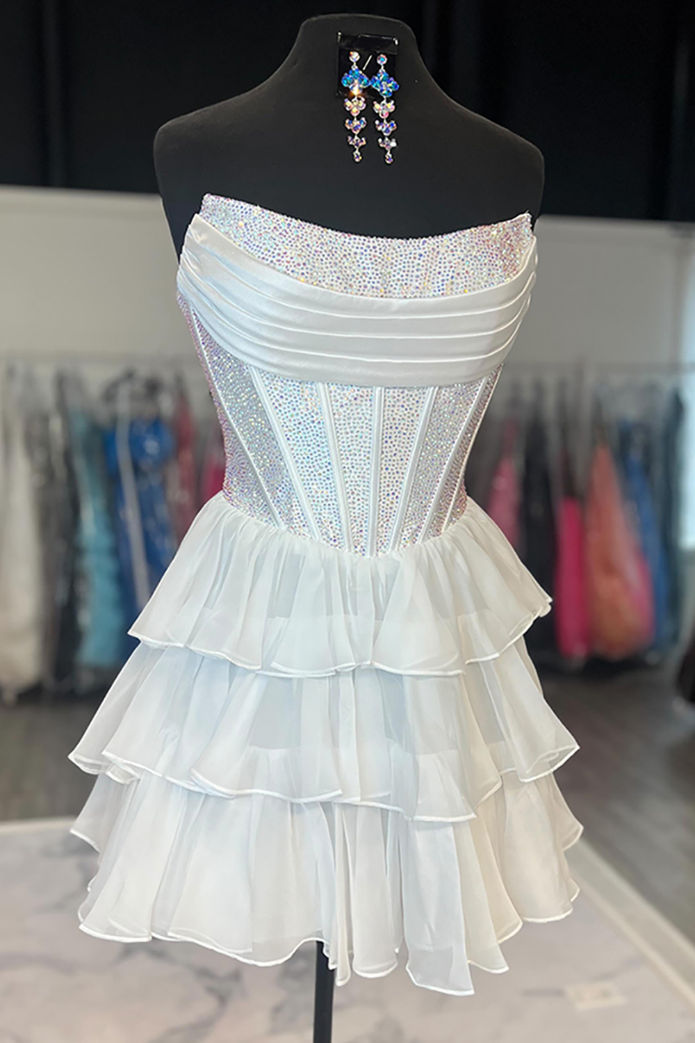 Sparkly Yellow Corset A Line Short Beaded Cocktail Dress With Ruffles