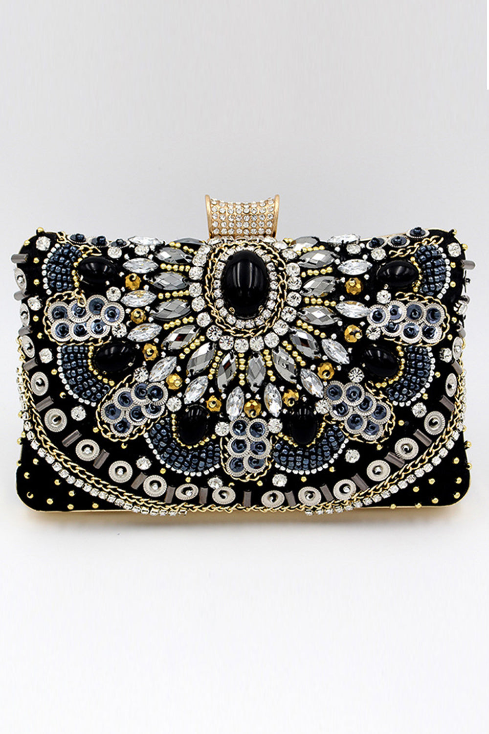 Evening Clutch with Black Beaded Shoulder Chain