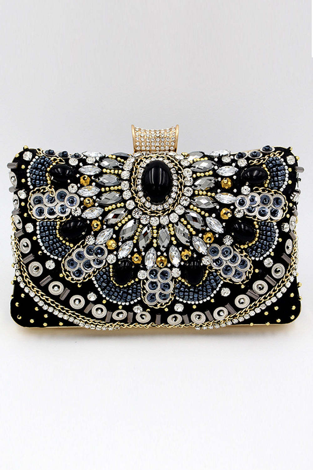Evening Clutch with Black Beaded Shoulder Chain