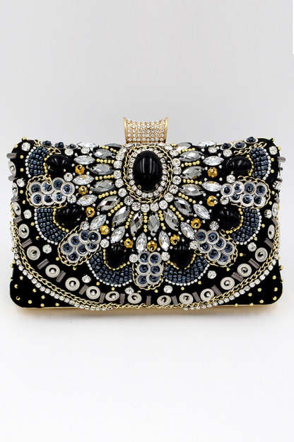 Evening Clutch with Black Beaded Shoulder Chain