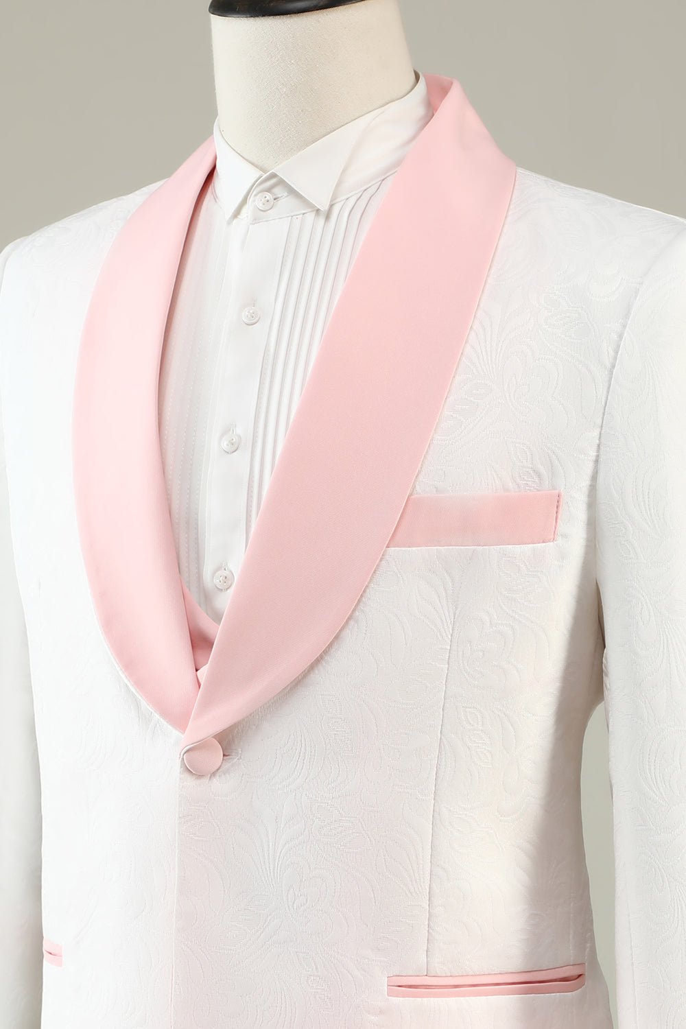 Slim Fit Men's Prom Suit in Light Pink with Shawl Lapel and Single Button