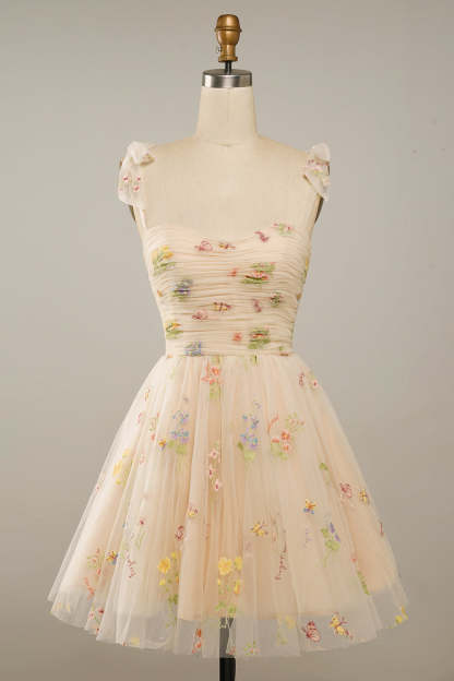 Cute A Line Green Spaghetti Straps Short Cocktail Dress With Embroidery