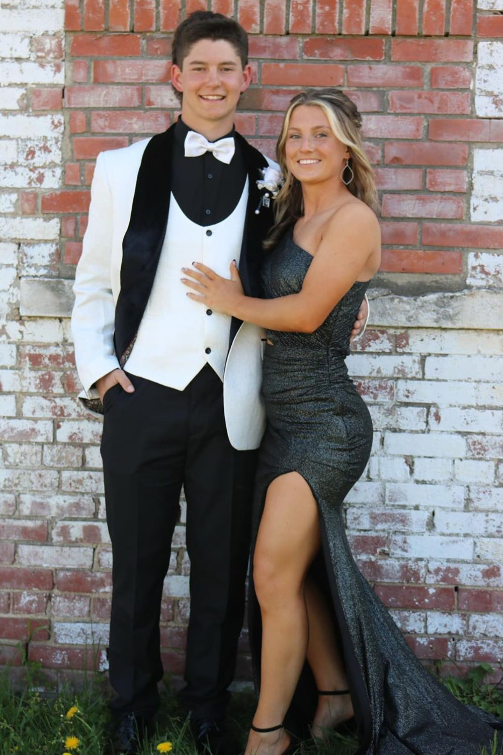 Men's White Jacquard Party Blazer with Shawl Lapel and Single Button