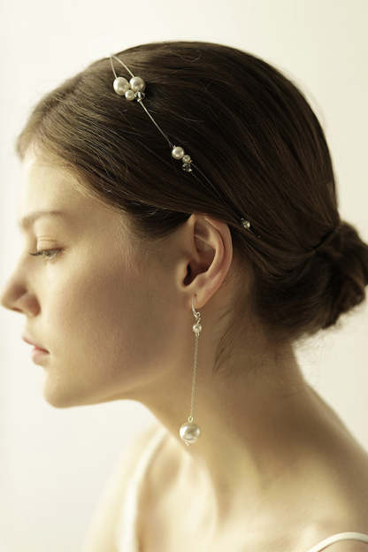 Bridal Headband Earrings with Large Pearl Fish Silk Thread