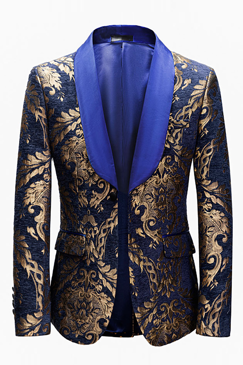Men's Royal Blue Blazer Featuring Golden Jacquard