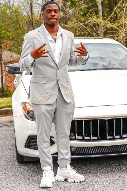 Men's Prom Suits with Grey Notched Lapel and Beading