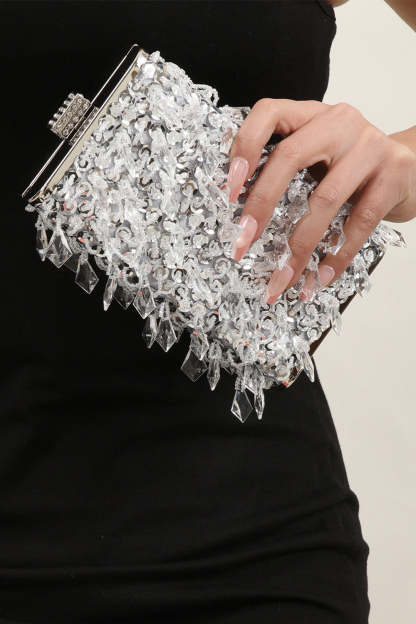 Shoulder Bag with Silver Sequin Fringes and Chain