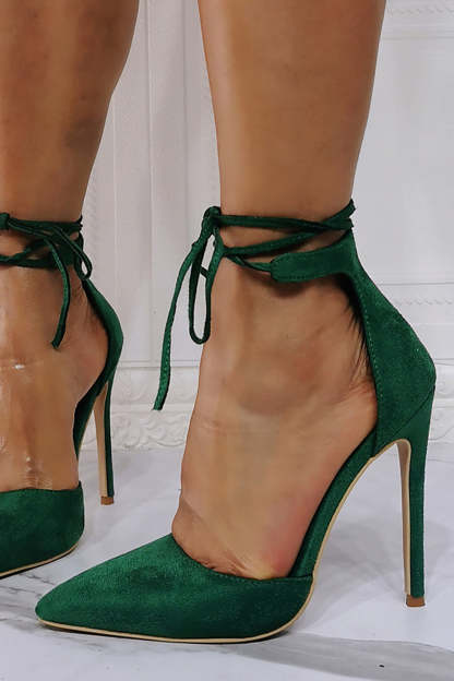 Sexy Stiletto Shoes with Dark Green Lace-up Design