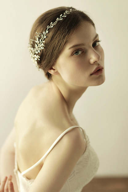 Bridal Headband with Shiny Rhinestone Branch