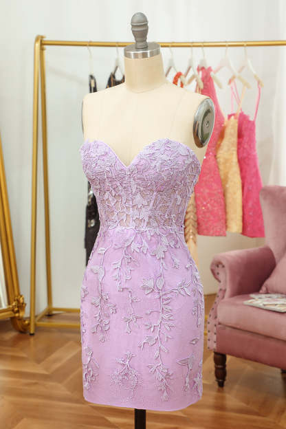 Sheath Sweetheart Purple Short Cocktail Dress With Appliques