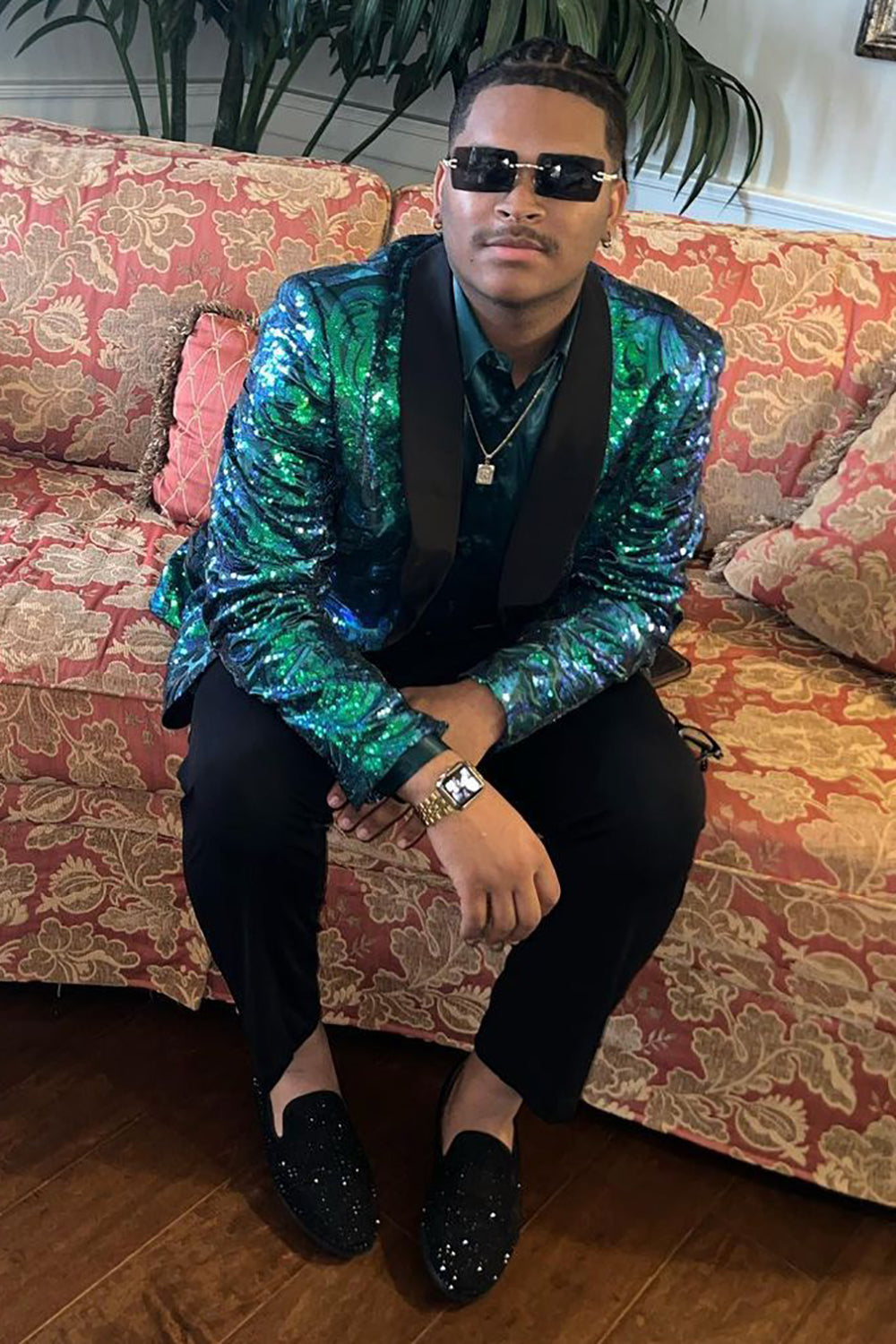 Men's Prom 2 Piece Suits with Dark Green Shawl Lapel