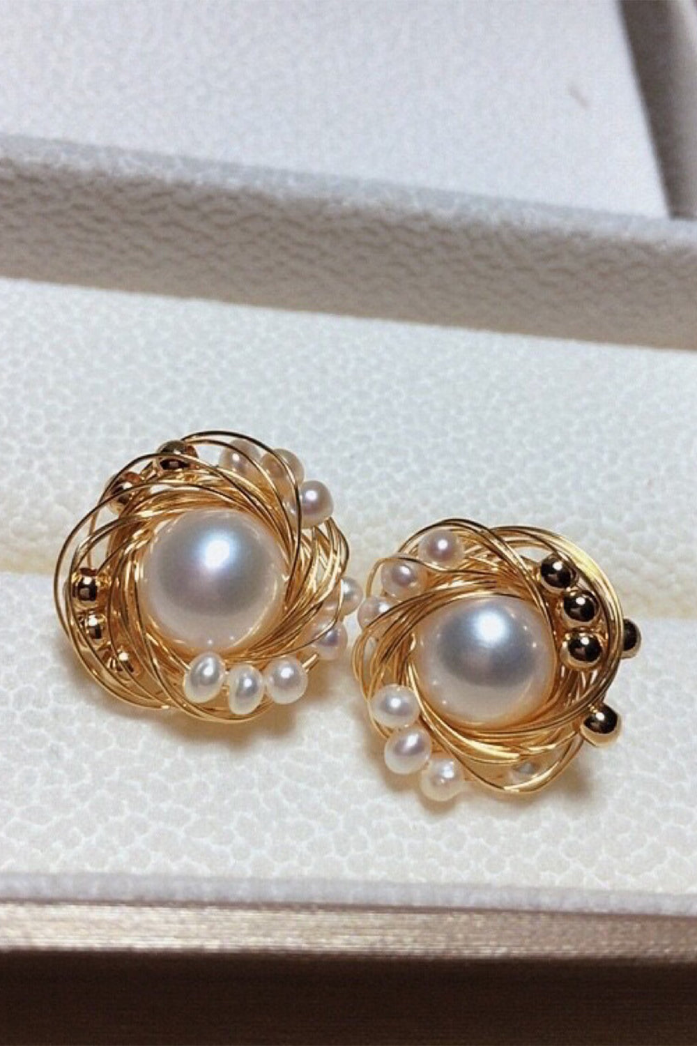 Metal Earrings with Natural Pearls