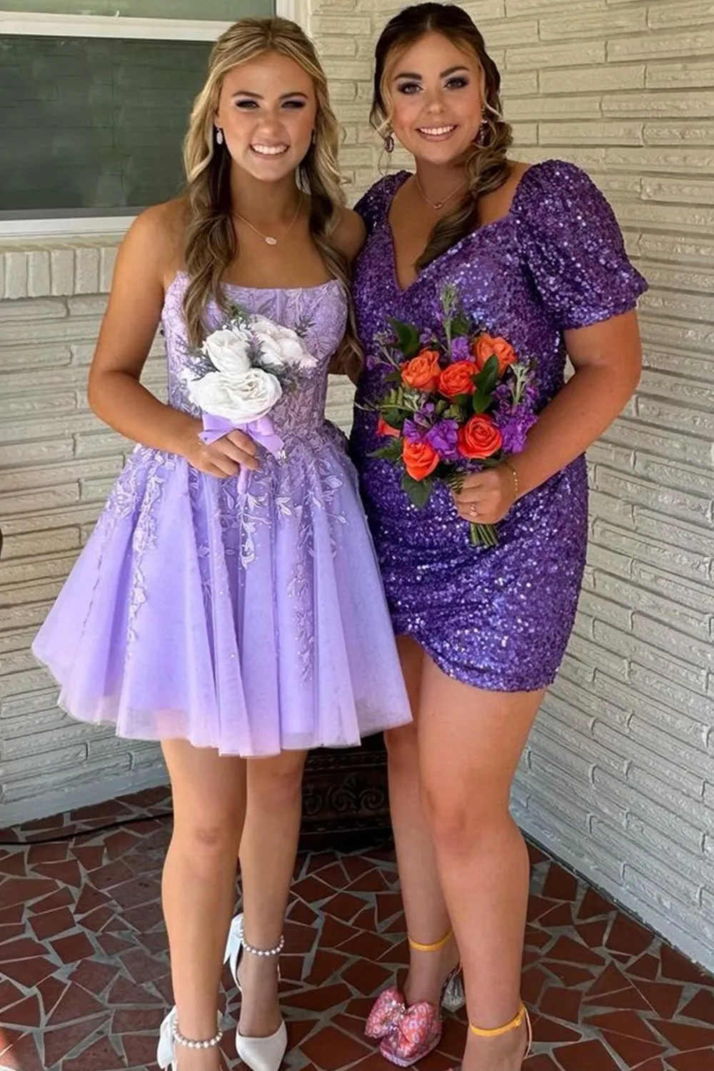 Purple Strapless A Line Tulle Corset Short Cocktail Dress With Appliques