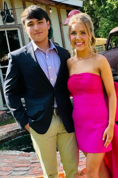 Fuchsia Strapless Bodycon Cocktail Dress With Bow