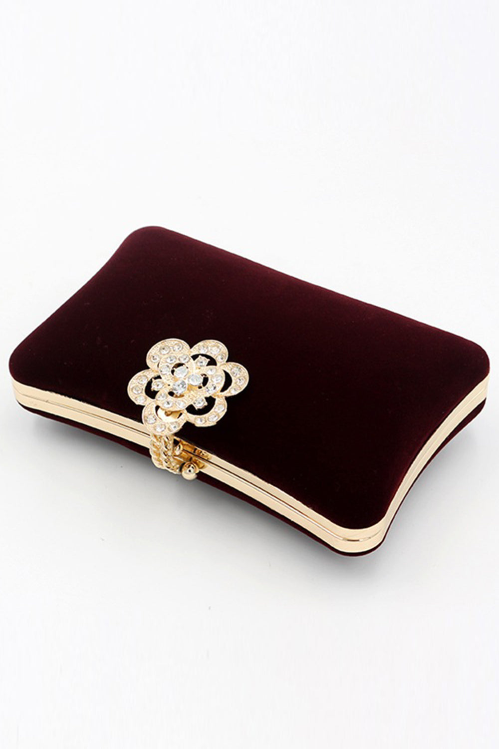 Shoulder Bag in Burgundy Velvet with Chain Strap