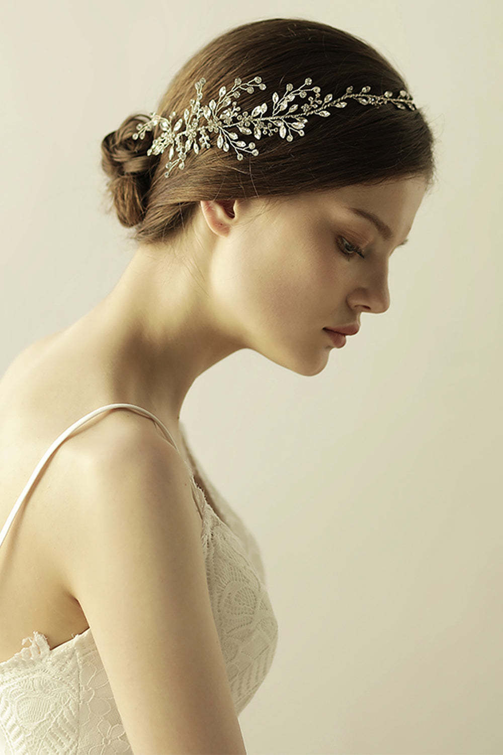 Bridal Headband with Shiny Rhinestone Branch