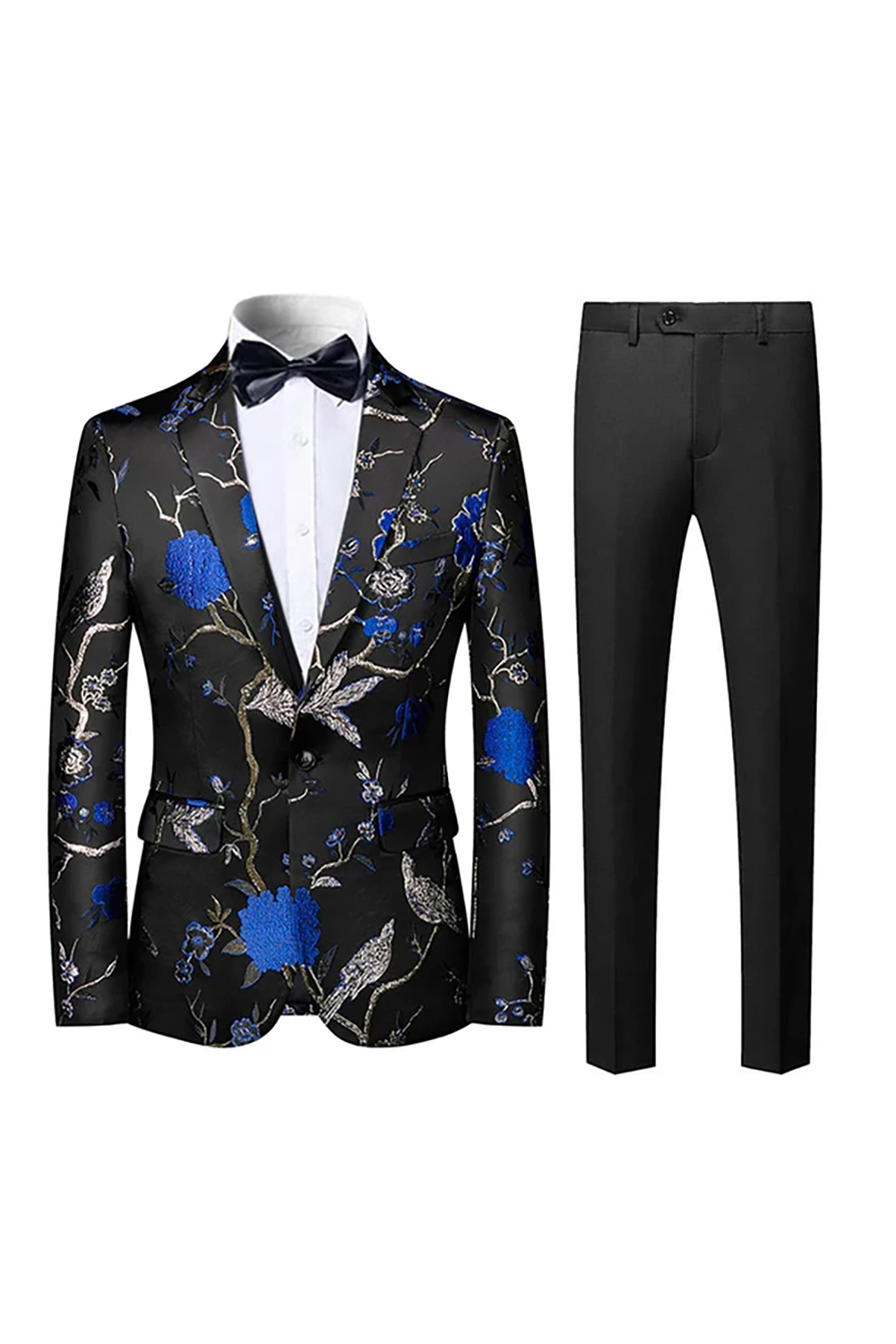 Men's Prom Suits in Blue Jacquard with 2 Shawl Lapel Pieces
