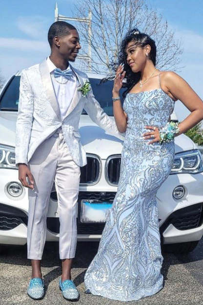 Men's Prom 2 Piece Suits with White Jacquard Shawl Lapel