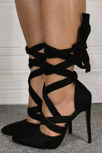 Black Strappy High Heels with Pointed Toe