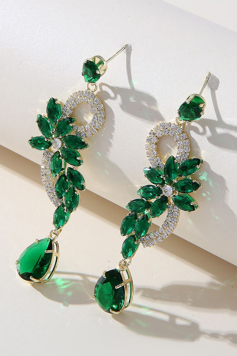 Prom Earrings with Green Rhinestone Beads