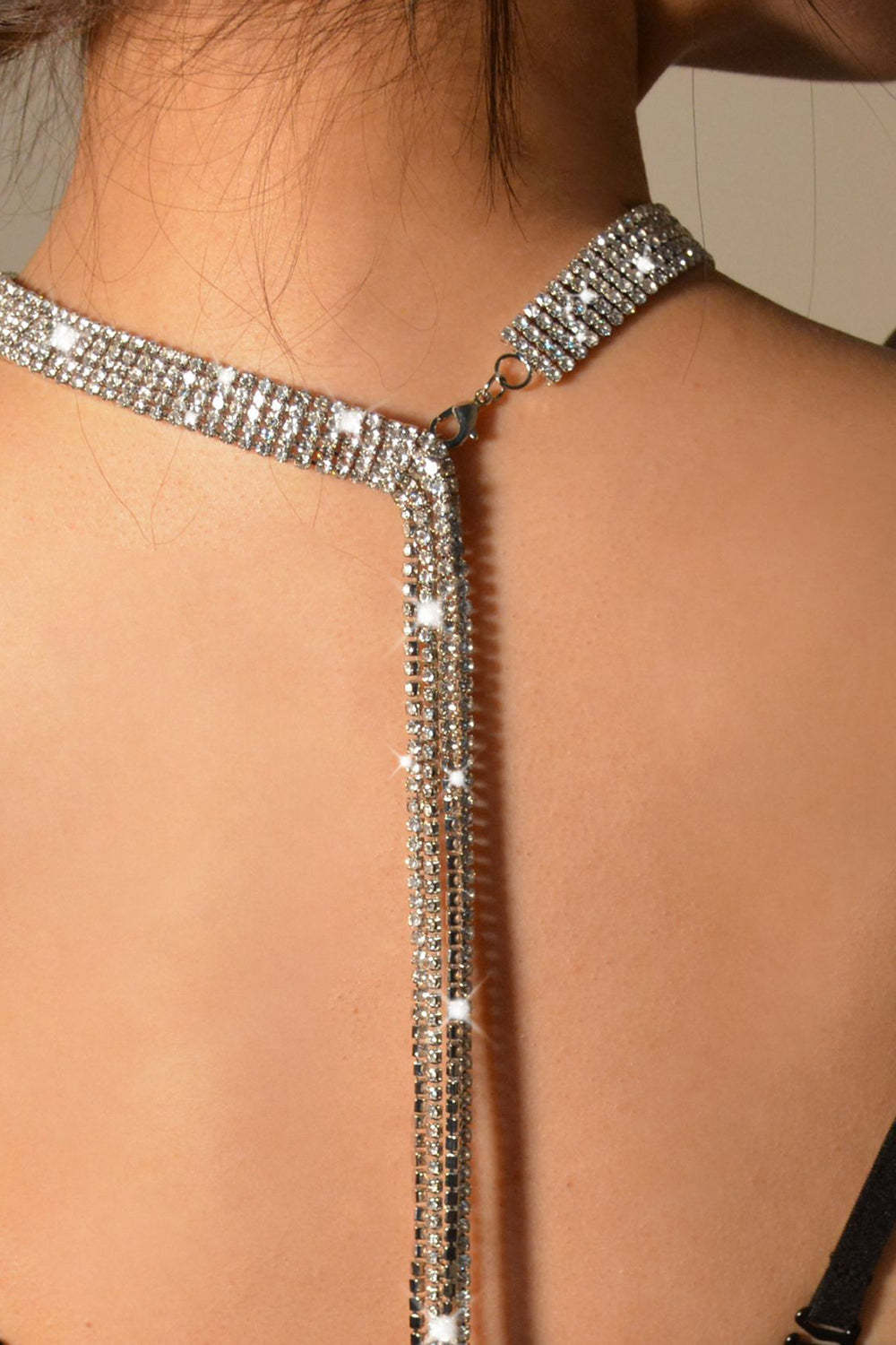 Long Crystal Collar Necklace in Sparkly Silver