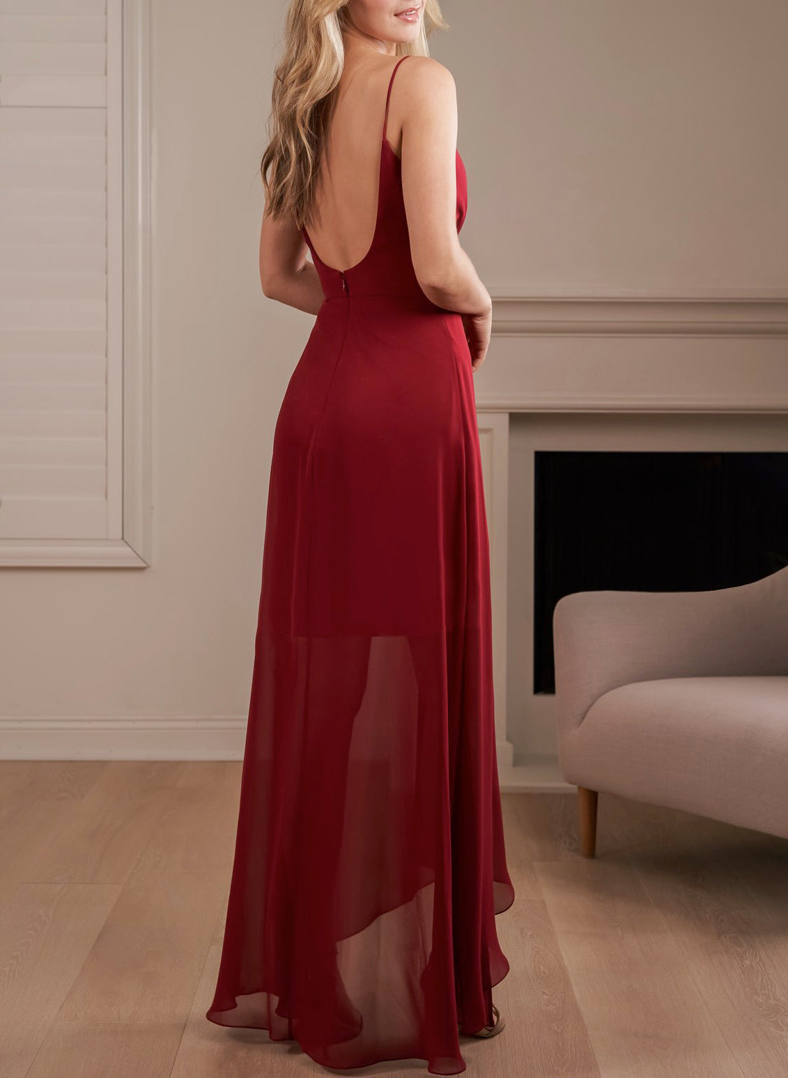 Asymmetrical Graduation Dress with Cascading Ruffles and Open Back