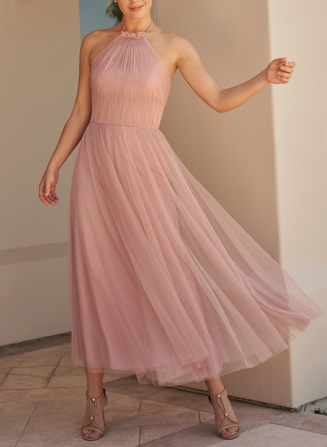 Short Tulle Graduation Dress With Open Back And Pleated