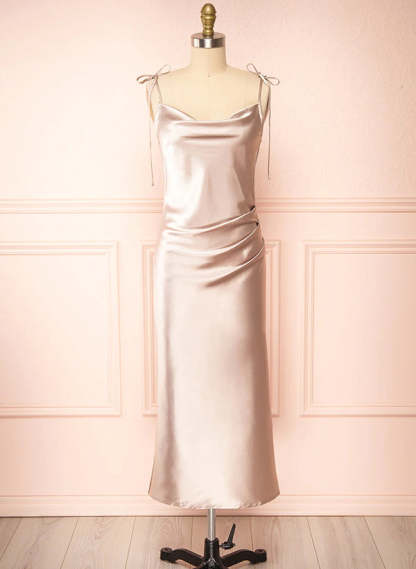 Ankle-Length Sexy Short Satin Graduation Dress With Split Front