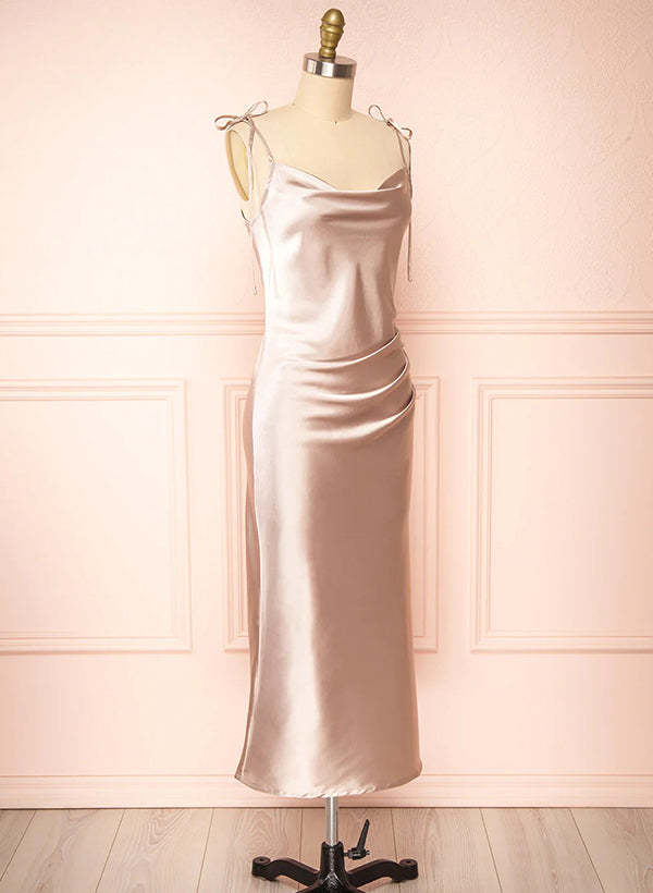 Ankle-Length Sexy Short Satin Graduation Dress With Split Front