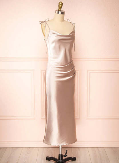 Ankle-Length Sexy Short Satin Graduation Dress With Split Front