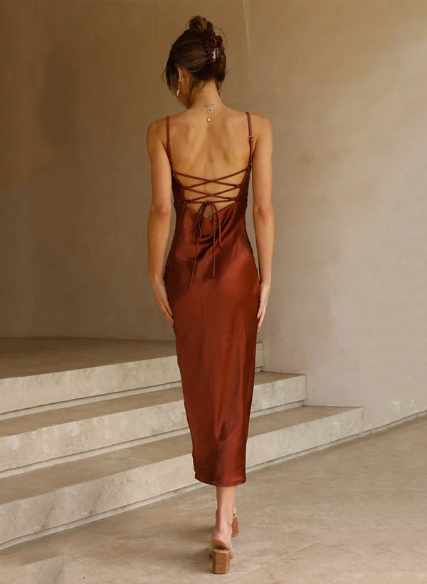 Sleeveless Tea-Length Charmeuse Graduation Dress