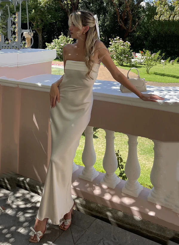 Strapless Sleeveless Ankle-Length Charmeuse Graduation Dress