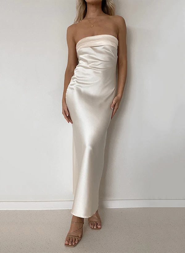 Strapless Sleeveless Ankle-Length Charmeuse Graduation Dress