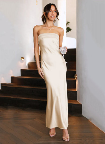 Strapless Sleeveless Ankle-Length Charmeuse Graduation Dress